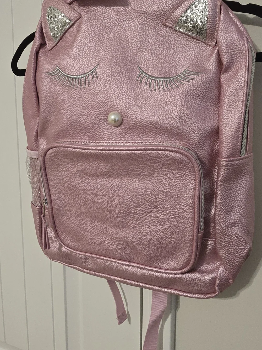 Pink Cat-Eye Backpack with Pearl Accent